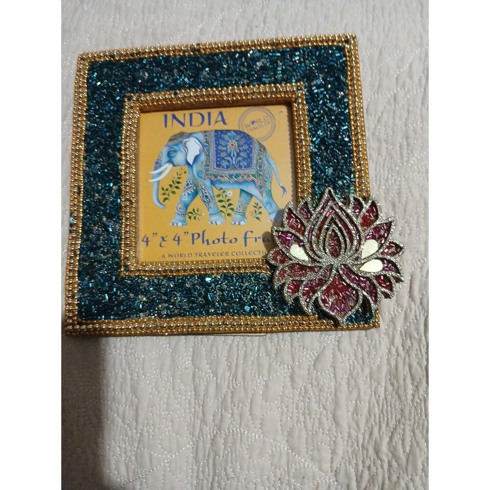 World Traveler Elephant Beaded  Decorative  Photo Frame 4×4